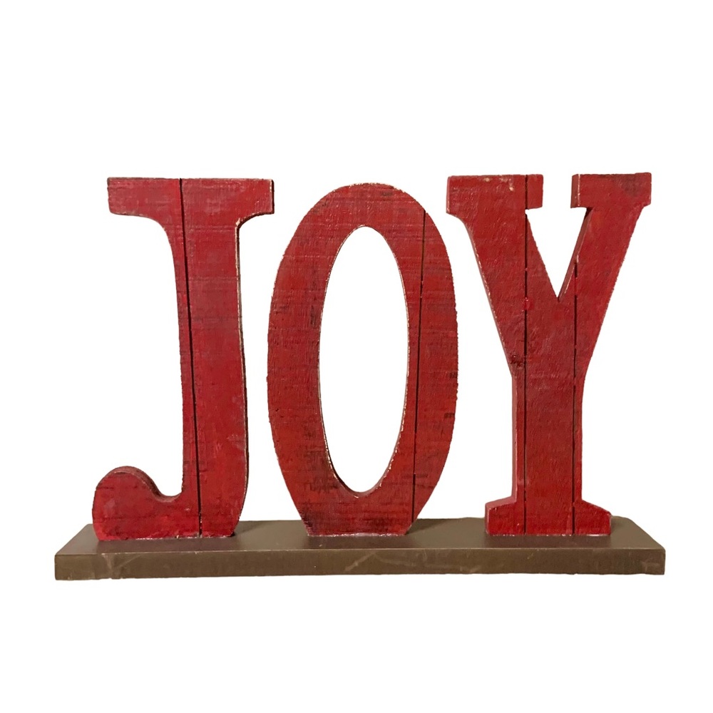 Farmhouse Christmas Red Wood Joy on Stand Home Table Decor